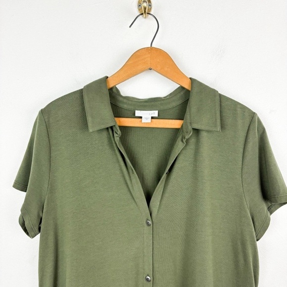 J. Jill Green Button Front Pima Cotton Modal Blend Shirt Dress Sz M - Picture 4 of 9